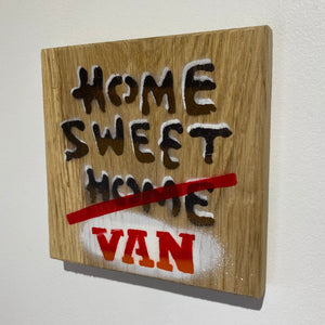 Home Sweet Van  - A twist on my Iconic original stencil artwork on Oak wood - 15 x 14cm - In Black