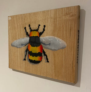 Bee XL on Ash wood - Spray painted stencil artwork  - Signed Limited Edition  - 30 x 22cm