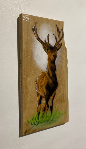 Solid Stag on Elm wood - 15 x 32cm - Limited edition signed artwork