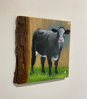 Still Worthy Cow - New for Christmas 2025 - Signed limited edition Number 2 spray painted art on Oak wood - size 18 x 20cm