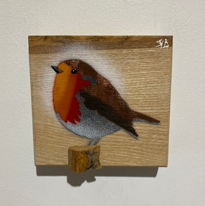 Robin 2025 on English Ash with beautiful bark edge and 3D stump - 11 x 11cm - New for Mother's Day