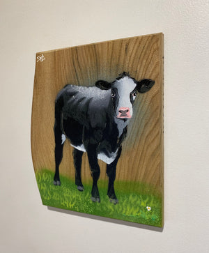 Still Worthy Cow - New for Christmas 2025 - Signed limited edition Number 5 spray painted art on Elm wood - size 25 x 23cm