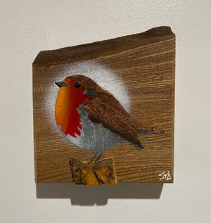 Robin 2025 on rare Elm with beautiful red grain and 3D stump - 11 x 12cm - New for Mother's Day