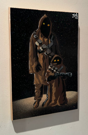 ‘A little Tall for a Jawa’ on sparkly gloss wood - Signed Limited Edition artwork -  size 17 x 25cm