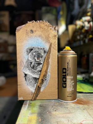 Koala ‘Cuddles’ 2025 - Number 2 in edition - 3D Stencil art on Ash Wood , Size 14 x 26 cm