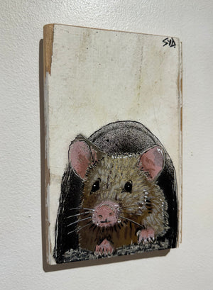 John Mouse Stencil Art on upcycled skirting board. New for 2024, 12 x 15cm