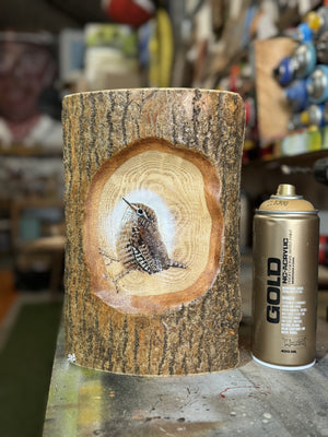 Log Art Wren 2025 - Ash Wood - 26 x 18cm