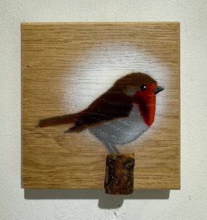 Robin 2024 on English Oak - 13 x 12cm approx size - Handmade Christmas gift