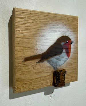 Robin 2024 on English Oak - 12 x 13cm approx