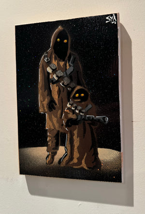 ‘A little Tall for a Jawa’ on sparkly gloss wood - Signed Limited Edition artwork -  size 17 x 25cm