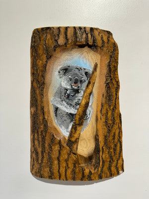 Koala ‘Cuddles’ 2025 - Number 1 in edition - 3D Stencil art on Ash Wood , Size 22 x 33 cm