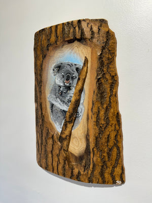 Koala ‘Cuddles’ 2025 - Number 1 in edition - 3D Stencil art on Ash Wood , Size 22 x 33 cm