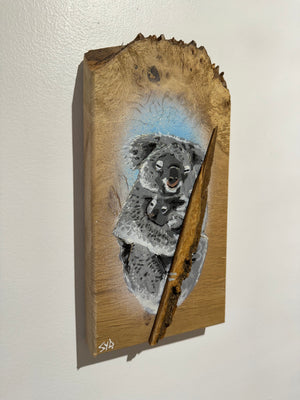 Koala ‘Cuddles’ 2025 - Number 2 in edition - 3D Stencil art on Ash Wood , Size 14 x 26 cm