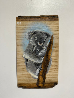 Koala ‘Cuddles’ 2025 - Number 3 in edition - 3D Stencil art on Ash Wood , Size 14 x 25 cm