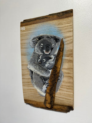 Koala ‘Cuddles’ 2025 - Number 3 in edition - 3D Stencil art on Ash Wood , Size 14 x 25 cm