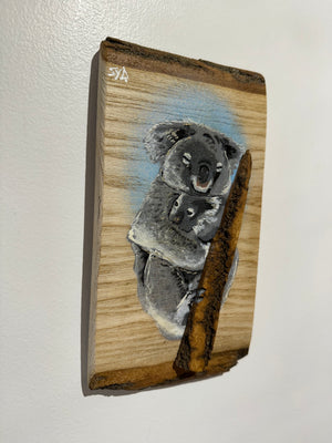 Koala ‘Cuddles’ 2025 - Number 3 in edition - 3D Stencil art on Ash Wood , Size 14 x 25 cm