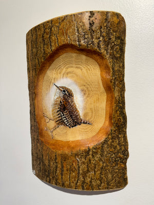 Log Art Wren 2025 - Ash Wood - 26 x 18cm