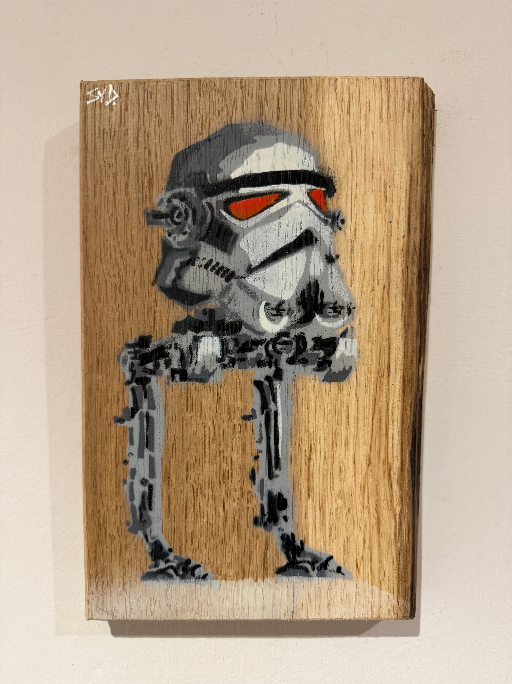 GO-ST art with a twist - Sci Fi Art on chunky oak wood - signed and size 26 x 17cm