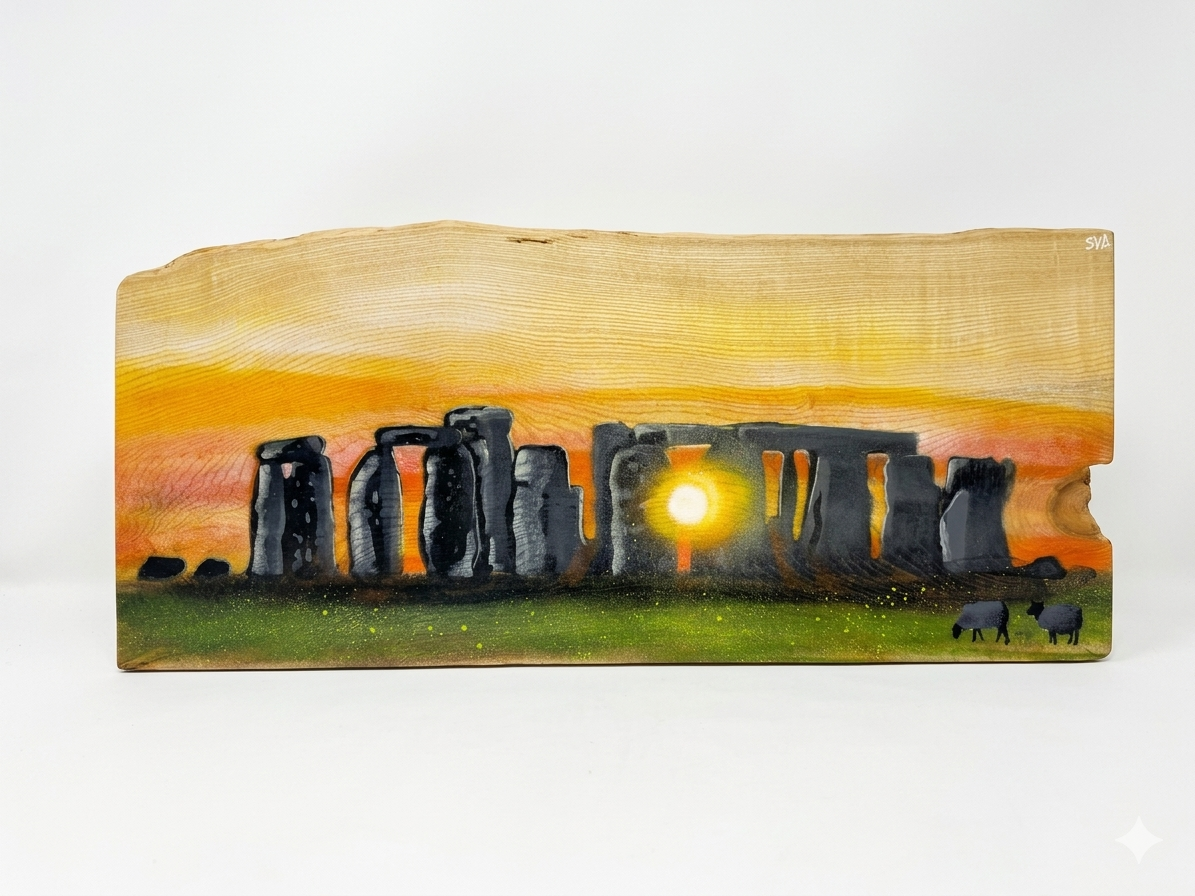 Stonehenge artwork on wide Ash wood - Stunning Artwork - signed limited edition - 100 x 43cm