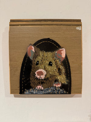 John Mouse Stencil Art on upcycled skirting board. New for 2024 artwork size 14 x 15cm