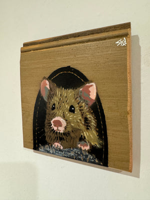 John Mouse Stencil Art on upcycled skirting board. New for 2024 artwork size 14 x 15cm