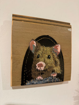 John Mouse Stencil Art on upcycled skirting board. New for 2024 artwork size 14 x 15cm