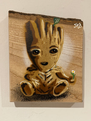 'Cute Roots' on barky Ash wood no. 75 - artwork size 15 x 20cm - Signed Limited Edition