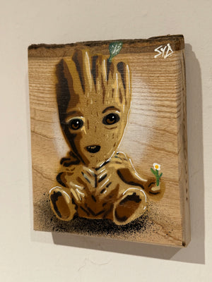 'Cute Roots' on barky Ash wood no. 77 - artwork size 14 x 18cm - Signed Limited Edition