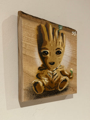 'Cute Roots' on barky Ash wood no. 77 - artwork size 14 x 18cm - Signed Limited Edition