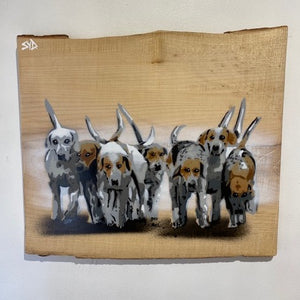 Hounds - Countryside pack of hounds - Dog Painting on Sycamore Maple Wood 44 x 40cm