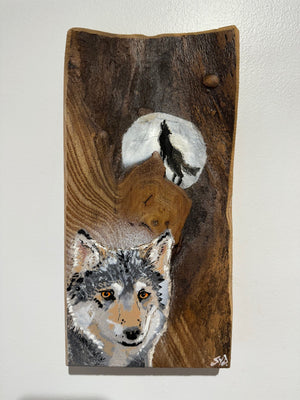 Wolf - New for 2025 Spray painted artwork onto Elm Wood - Number 1 - Signed and Limited Edition 26 x 13cm