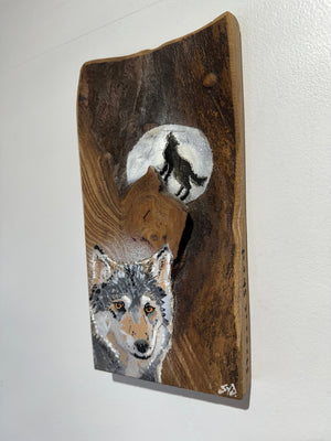 Wolf - New for 2025 Spray painted artwork onto Elm Wood - Number 1 - Signed and Limited Edition 26 x 13cm