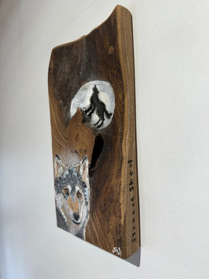 Wolf - New for 2025 Spray painted artwork onto Elm Wood - Number 1 - Signed and Limited Edition 26 x 13cm