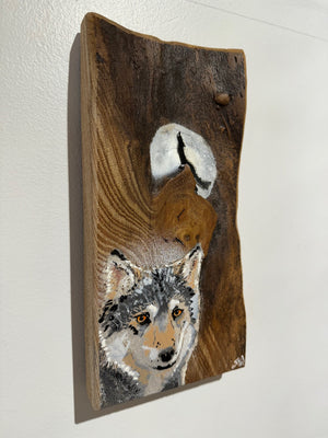 Wolf - New for 2025 Spray painted artwork onto Elm Wood - Number 1 - Signed and Limited Edition 26 x 13cm