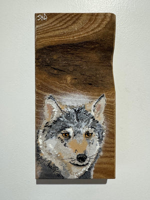 Wolf - New for 2025 Spray painted artwork onto Elm Wood - Number 2 - Signed and Limited Edition 10 x 21cm