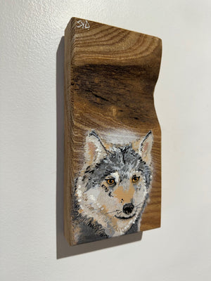 Wolf - New for 2025 Spray painted artwork onto Elm Wood - Number 2 - Signed and Limited Edition 10 x 21cm