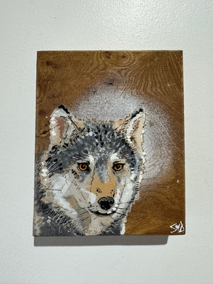 Wolf - New for 2025 Spray painted artwork onto Elm Wood - Number 3 - Signed and Limited Edition 12 x 15cm