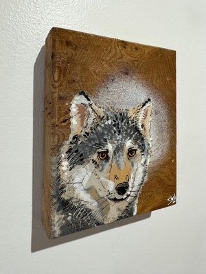 Wolf - New for 2025 Spray painted artwork onto Elm Wood - Number 3 - Signed and Limited Edition 12 x 15cm