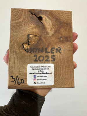 Wolf - New for 2025 Spray painted artwork onto Elm Wood - Number 3 - Signed and Limited Edition 12 x 15cm