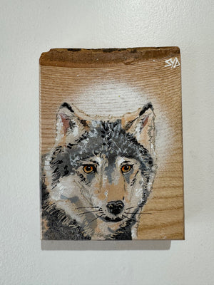 Wolf - New for 2025 Spray painted artwork onto Ash Wood - Number 4 - Signed and Limited Edition 11 x 15cm