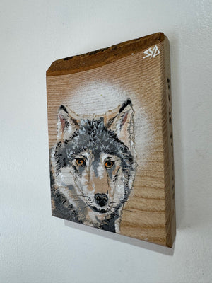 Wolf - New for 2025 Spray painted artwork onto Ash Wood - Number 4 - Signed and Limited Edition 11 x 15cm