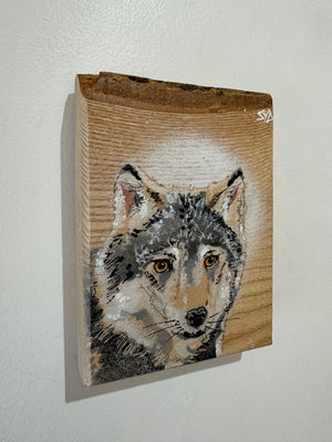 Wolf - New for 2025 Spray painted artwork onto Ash Wood - Number 4 - Signed and Limited Edition 11 x 15cm