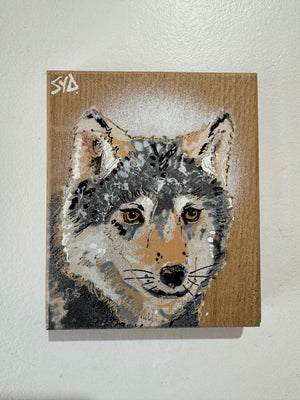 Wolf - New for 2025 Spray painted artwork onto Oak Wood - Number 5 - Signed and Limited Edition 10 x 12cm