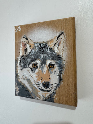 Wolf - New for 2025 Spray painted artwork onto Oak Wood - Number 5 - Signed and Limited Edition 10 x 12cm