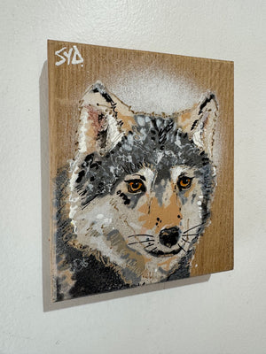 Wolf - New for 2025 Spray painted artwork onto Oak Wood - Number 5 - Signed and Limited Edition 10 x 12cm