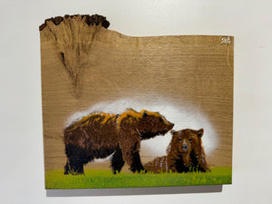 Bear Pair new for 2025 on Oak wood - Limited edition artwork - 30 x 23cm - Number 14