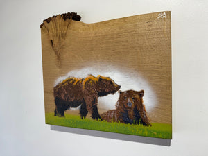 Bear Pair new for 2025 on Oak wood - Limited edition artwork - 30 x 23cm - Number 14