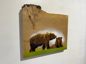 Bear Pair new for 2025 on Oak wood - Limited edition artwork - 30 x 23cm - Number 14