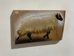 Achill Sheep Stencil Picture on Elm wood - Limited Edition handmade art size 22 x 12cm - Signed by Syd