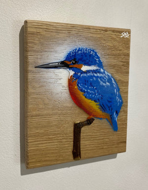 'Kingfisher 2023' - On Oak wood - New Limited Edition Signed artwork size 13 x 17cm No. 2